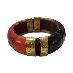 Vintage Chunky Dyed Bone Inlay Brass Bangle, India
